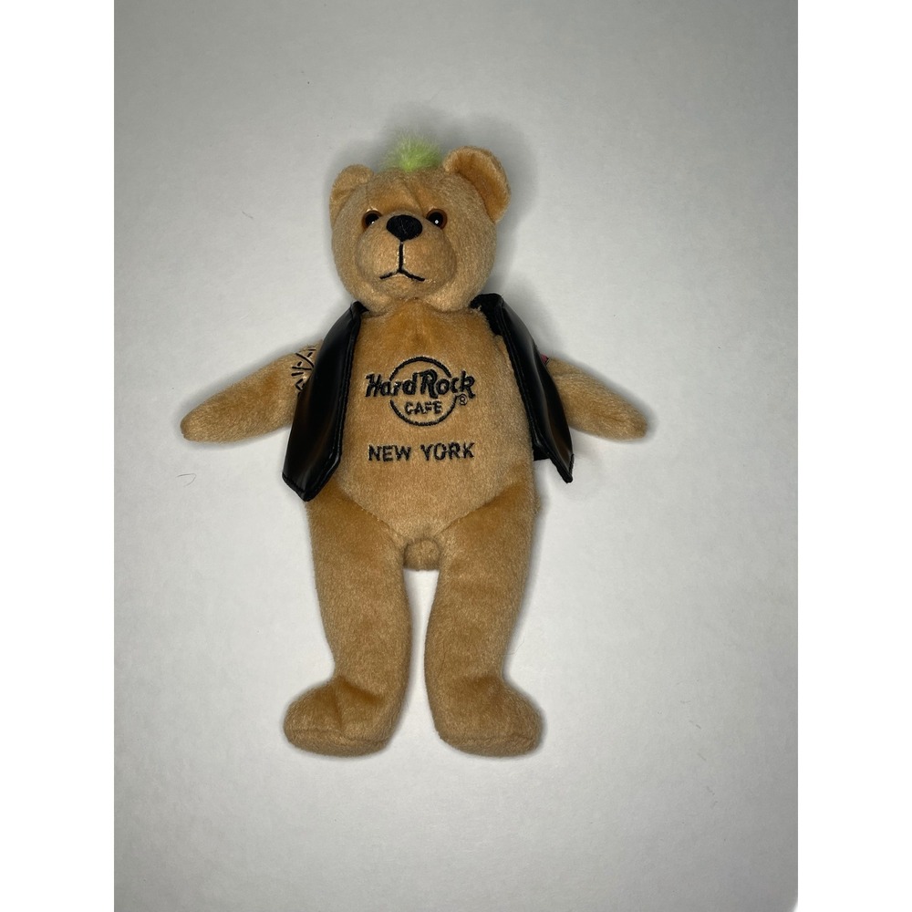 Hard Rock Cafe New York Teddy Bear‎ Punk Green Mohawk Leather Vest Collectible